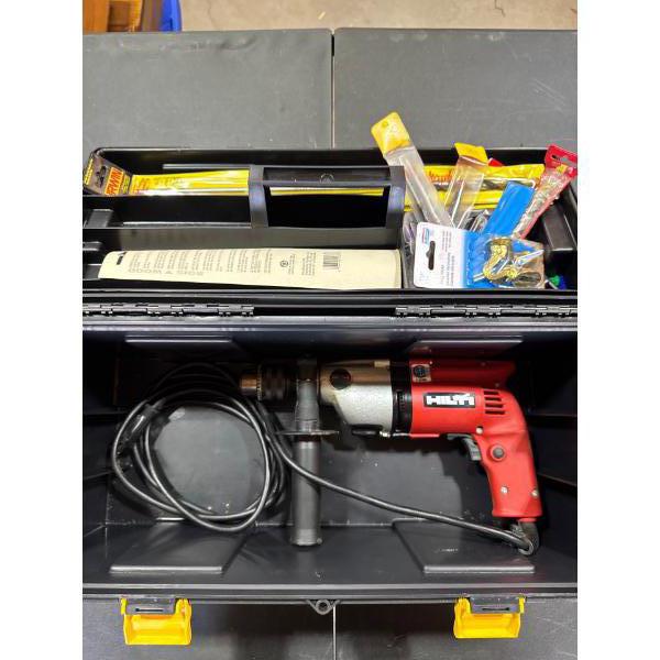 Heavy duty Hilti drill and Irwin 12.5 millimeter drill bit, extra long drill bits, various tools inc