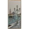 Image 1 : framed watercolor painting depicting a Venetian scene with a traditional street lamp in the foregrou