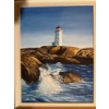 Image 2 :  framed painting depicting the iconic Peggy's Cove Lighthouse located in Nova Scotia, Canada. 