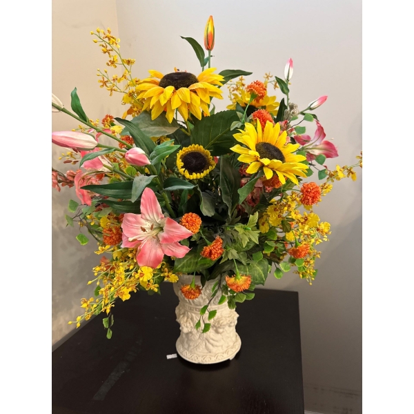 Fake flower bouquet with vase