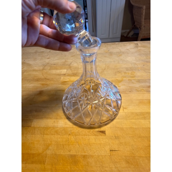Vintage cut glass ships decanter, similar in style to those produced by Stuart Crystal. 
It has a wi