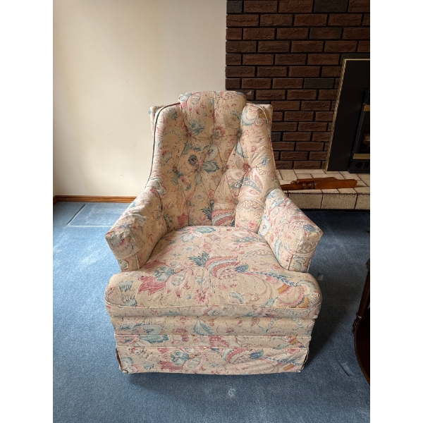  Floral-patterned armchair appears to be a vintage-style upholstered chair, listed in local search r
