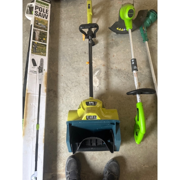 A Radley 12-inch 10-Amp Electric Snow Shovel. It features a 12-inch clearing width, ideal for decks,