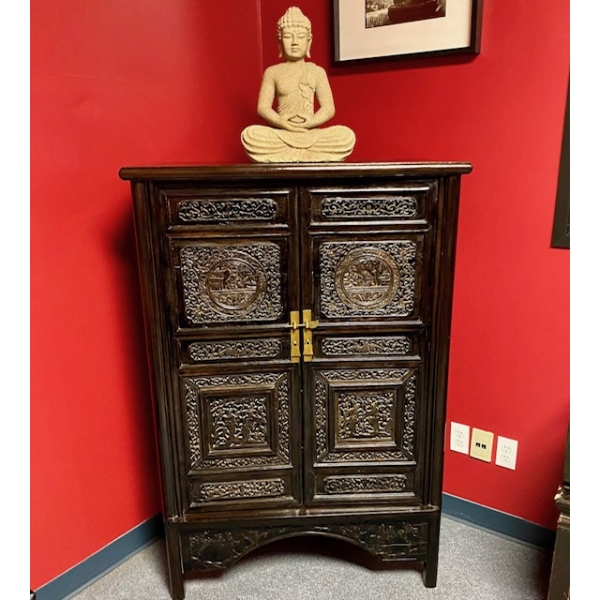 - Asian Antique Hand Carved Cabinet  This cabinet is handcrafted and structured with wooden pegs and