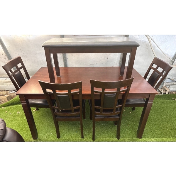 Seven Piece Wooden Dinette Set w/Sic Chairs, A Bench & Table Espresso Finish Modern Dinner Table & C