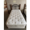 Image 1 :  twin-sized mattress and box spring set with a classic black metal and wood bed frame.