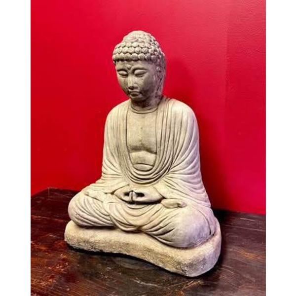 Large Stone Seated Buddha Garden Statue, 22" Tall, 18" Wide