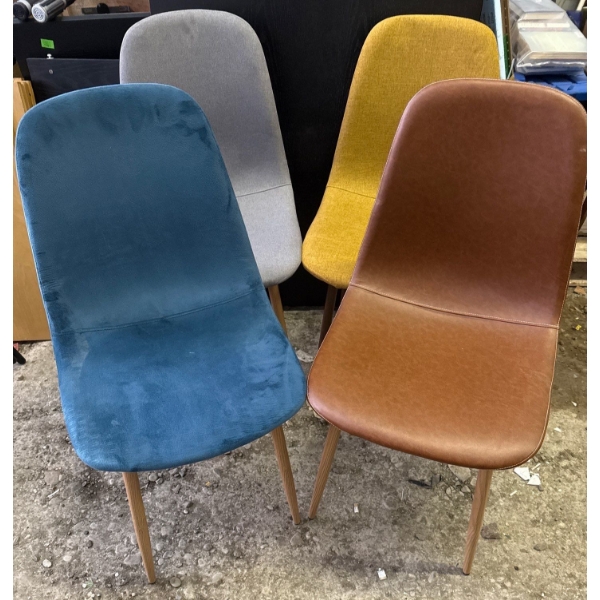 Mid Century Modern Style Dining Chairs w/wooden legs-Blue, Yellow, Brown & White Reception Chair NEW