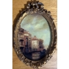 Image 1 :  framed miniature painting or decorative collectible plaque depicting a Venetian canal scene.