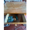 Image 1 : Wood nightstand with drawer, all contents included, such as a duct tape roll and new gate latches