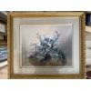 Image 2 :  framed decorative painting featuring a floral arrangement with blue flowers, likely anemones, arran