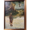 Image 4 :  framed painting depicting a child standing on a bank watching over a flock of geese in a body of wa
