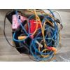 Image 1 : Box of alarm clocks, extension cords, multiple plug in extension cords and chargers