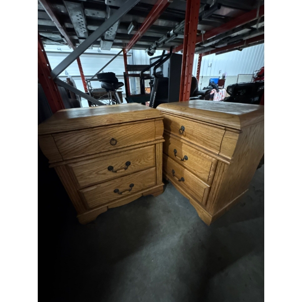 26 inches long, 17 inches wide by 29 inches high. Three drawers, set of two.