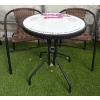 Image 1 : Round Outdoor Bistro Style Table w/Two Wicker Chairs & Metal Matte Frame
