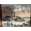 Image 1 :  vintage oil painting of a lighthouse seascape, signed "Antonio". 
The painting depicts a coastal sc