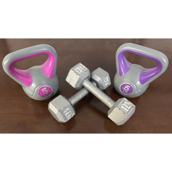 Assorted Women's Training Weights  5 & 10 lbs Steel & Handled Weight Balls