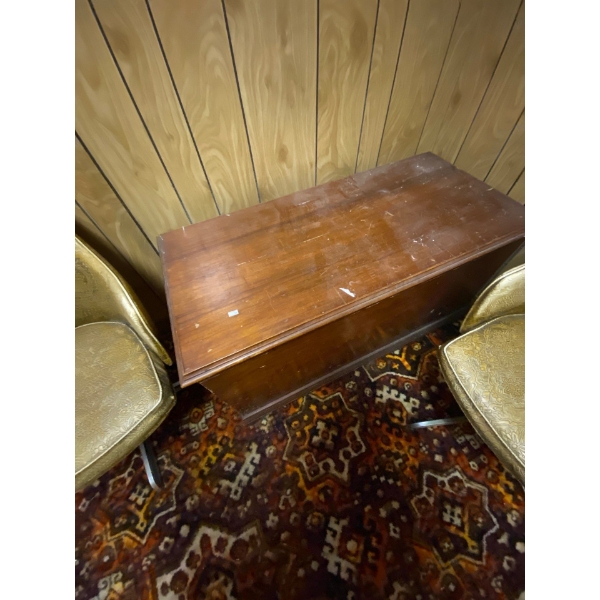 Antique wooden chest and antique chairs