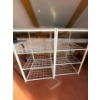 Image 1 : Two small white wire shelving racks with wood tops, dimensions are 16in, 26in and 19in