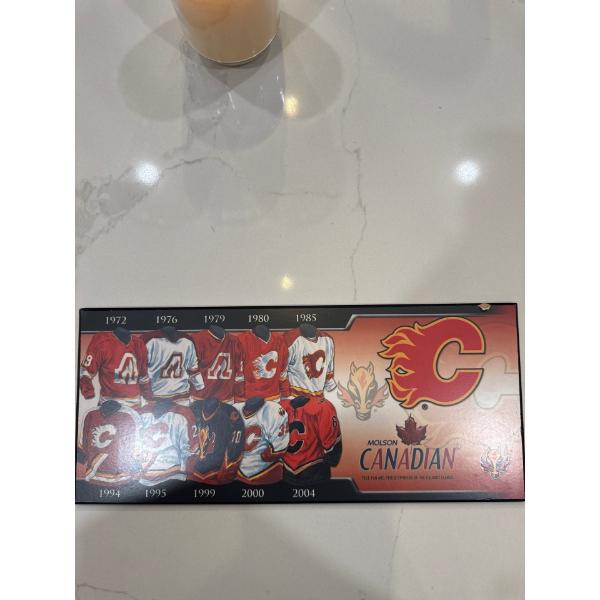 Calgary flames. Plaque, 16 inches long by seven inches wide.