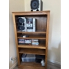 Image 1 : Nice wooden shelving unit 33in wide and 62.5in tall and 17in deep with Sony stereo, subwoofer and sp