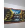 Image 2 : very nice velvet mountain stream painting with carved wooden frame 49 inches long by 26 inches wide