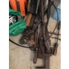 Image 5 : Bag of metal casters with mounting plates, several large metal pipe wrenches, hand tools, and multip