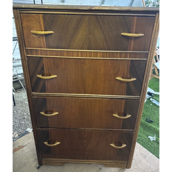Art Deco Waterfall Chest of Drawers- Dovetailed Drawers & Brass Toned Hardware26"x18"x52"tall