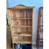 Image 1 : Tall, solid pine open bookcase featuring four shelves and a curved top accent.