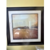 Image 1 :  displays a framed painting depicting a rural landscape with a barn, possibly an original piece