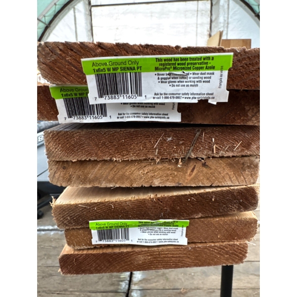 Brand new wood boards. Five feet by five and a half inch by three quarter thick. Seven boards.