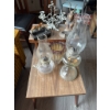 Image 5 : Two glass oil lamps, a metal two-arm candelabra, a ceramic or metal pharaoh-themed ashtray, a glass 