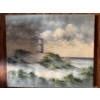 Image 3 :  vintage oil painting of a lighthouse seascape, signed "Antonio". 
The painting depicts a coastal sc