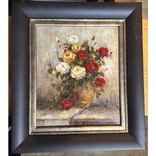 framed reproduction print of the still life oil painting "Summer Flowers" by French painter Henri Fa