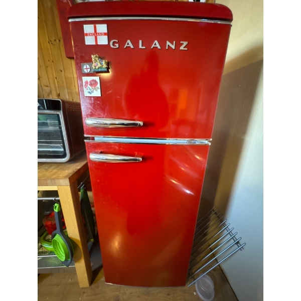 A Galanz Retro Style Refrigerator, likely a model in the 10 cu. ft. to 12 cu. ft. capacity range bas