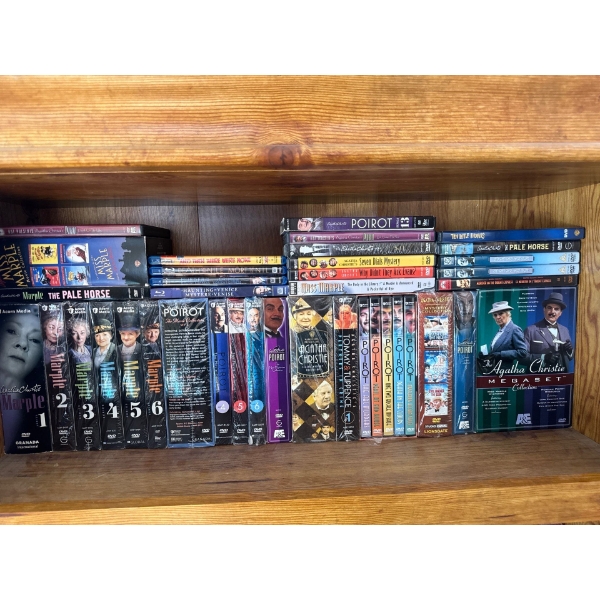  extensive collection of Agatha Christie mystery DVDs, featuring "Poirot" and "Miss Marple" series. 
