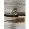 Image 14 : Two Old Hickory knives, a western rodeo-themed metal belt buckle, a wooden bar cart with casters and