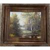 Image 2 : Framed oil painting on canvas featuring a birch forest landscape, likely of Canadian origin. 
Art St