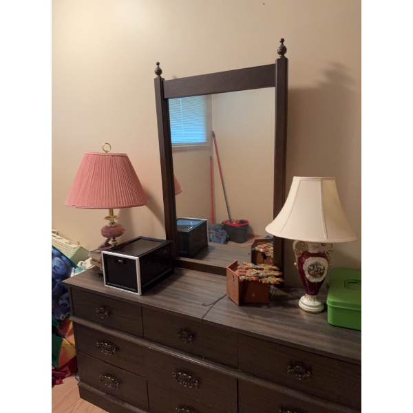 All contents of the room, comprising furniture, lamps, decor items, shelving units, closet contents 