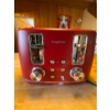 Image 1 : A Longdeem 4-Slice Toaster in red. Features dual independent control panels, allowing you to toast f