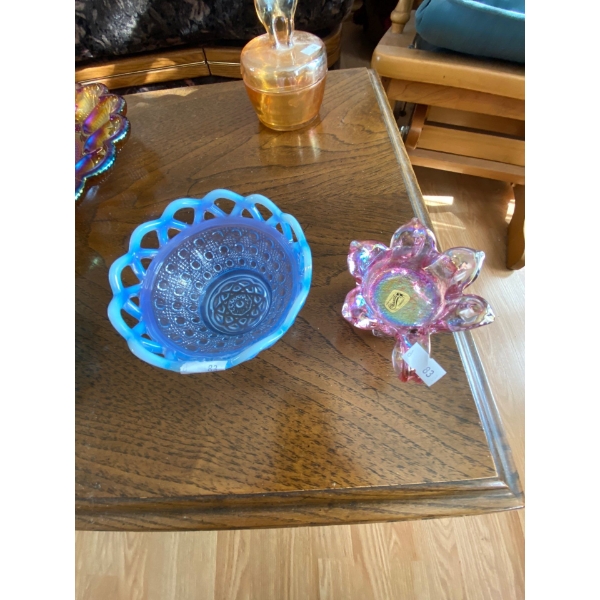  Vintage imperial glass Katy blue laced edge bowl opals lesson depression, glass dates back to the e