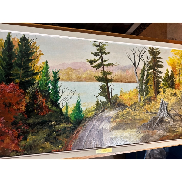  original oil painting titled "Autumn Landscape with Winding Road" by listed artist G. Walker. 