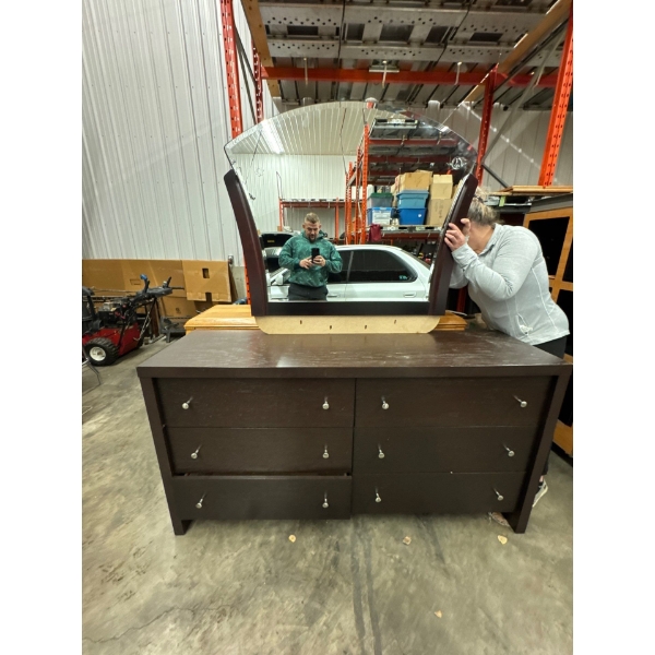 Dresser with mirror. Dresser is 68 and a quarter long by 19 wide by 78 inches high with mirror inclu