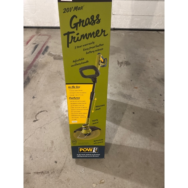 Brand new in box Radley 20 volt max grass trimmer, front button battery release, adjustable auxiliar
