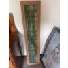 Image 3 : Rectangular leaded stained glass panel with geometric pattern and green, gold, and clear glass. Set 