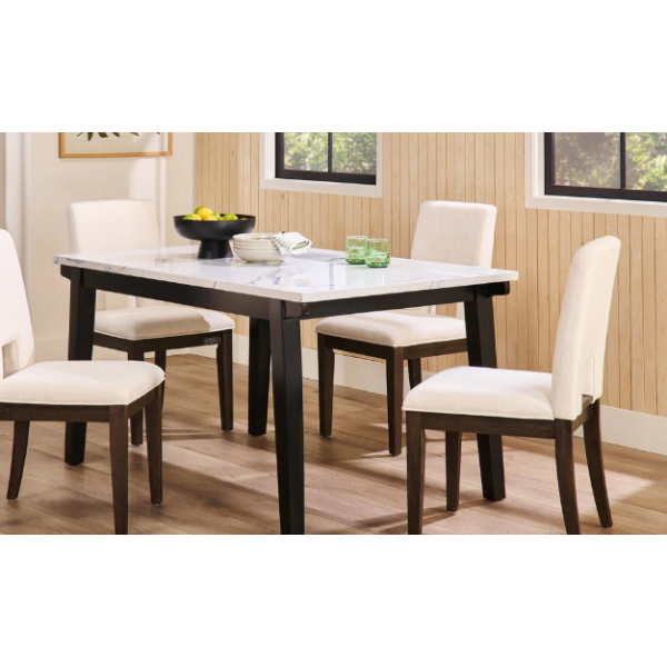 Verona Dining Table with Culture Marbled Top, 60"W - White
