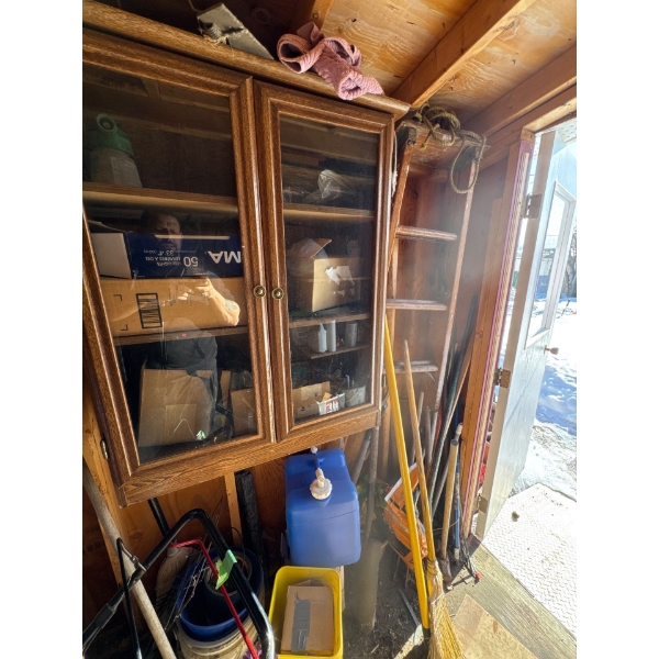 Cabinet and all contents included, including wooden ladder in the corner, all hand tools in the righ