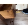 Image 2 : Wooden dresser with three drawers and attached oval mirror. Features dovetail joints on drawers and 