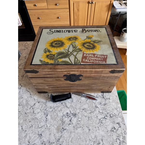  sunflower brand, vintage little storage box with little knife.