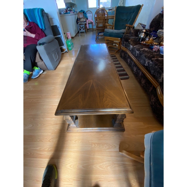 Living room table wood 64 inches long by 22 1/2 inches wide by 16 inches high
